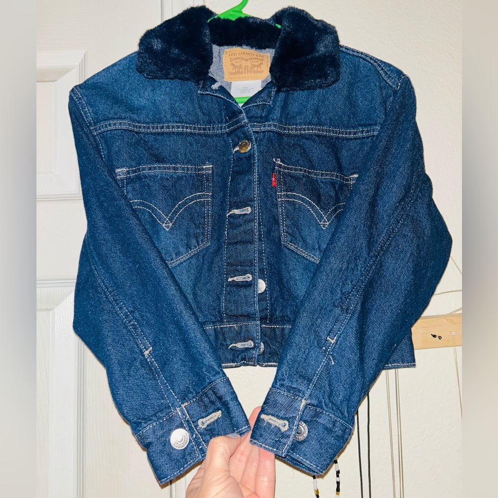 Levi's Dark Blue Jean Jacket with Black Faux Fur Collar